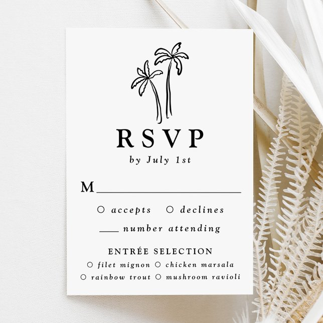Cartão RSVP Casamento de Palmeiras Negras de Desenho Moderno (Criador carregado)