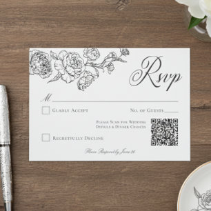 Cartão RSVP Casamento de Pássaro e Crest Negro Elegante