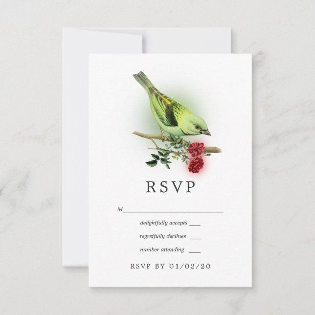 Cartão RSVP Casamento de Pássaro Fantasia com Espessura Espars (Frente)
