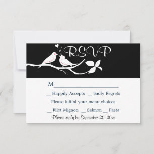 Cartão RSVP Casamento de Pássaros Amorosos em Preto e Branco R