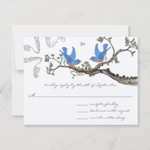 Cartão RSVP Casamento de Pássaros Azuis Vintage