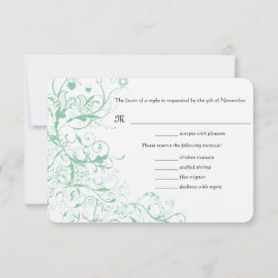 Cartão RSVP Casamento de Pássaros de Amor Romântico Menta