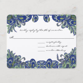 Cartão RSVP Casamento de Pavão Azul e Verde