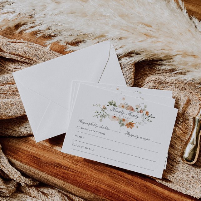 Cartão RSVP Casamento de Peach e Sage Green Floral Garden (Criador carregado)