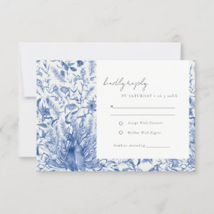 Cartão RSVP Casamento de Peacock Floral Floral Ornamentado Azu