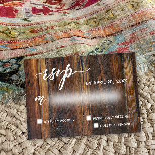 Cartão RSVP Casamento de Pedido Casual de Madeira Marrom Rúst