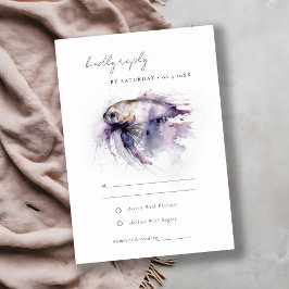 Cartão RSVP Casamento de Peixes Costeiros Lilac Aquarela Elega