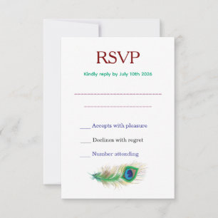 Cartão RSVP Casamento de Pena de Pavão Bonito
