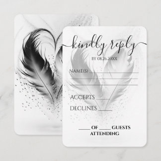 Cartão RSVP Casamento de Penas de Coração Personalizadas