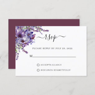 Cartão RSVP Casamento de Peões de Ameixa Floral Elegante
