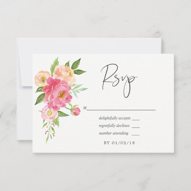 Cartão RSVP Casamento de Peões de Aquarela Primavera a Pastel (Frente)