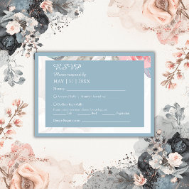 Cartão RSVP casamento de peônia floral azul de flor silvestre