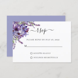Cartão RSVP Casamento de Peônias de Lavanda Floral Elegante