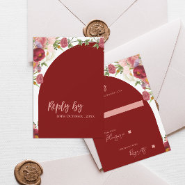 Cartão RSVP Casamento de Pêssegos Florais com Alça Vermelha El