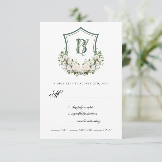 Cartão RSVP Casamento de Peste Branca (Em pé/Frente)