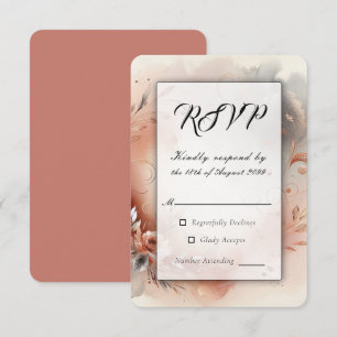 Cartão RSVP Casamento de Pétalas Blushing e Prata Swirls