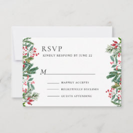Cartão RSVP Casamento de Pine Cone Greenery de Berries de inve