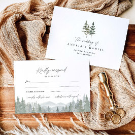 Cartão RSVP Casamento de Pinheiro na Floresta da Montanha