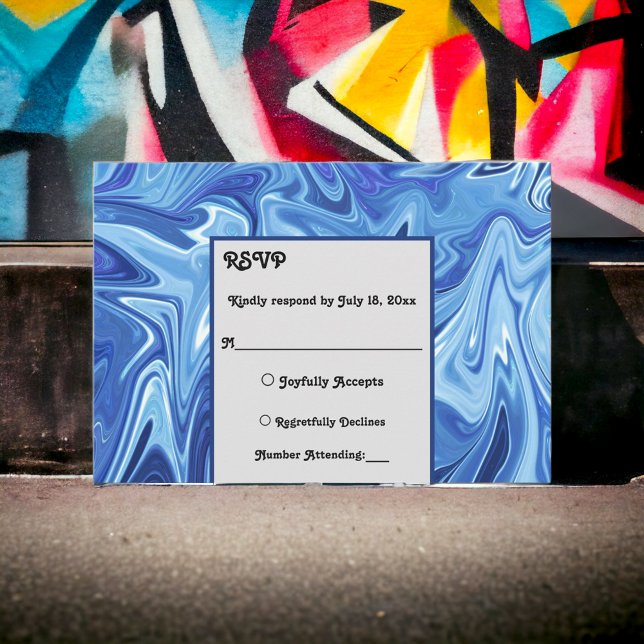 Cartão RSVP Casamento de pintura de óleo de Abstrato azul Mari (Criador carregado)