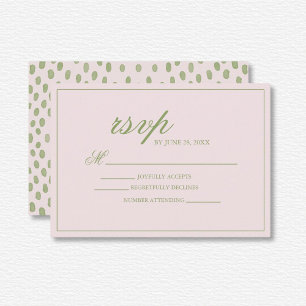 Cartão RSVP Casamento de pontos verdes cor-de-rosa elegante
