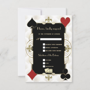Cartão RSVP Casamento de Pôquer Glamouroso do Cassino Gold Veg
