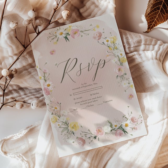 Cartão RSVP Casamento de Prados de Flor Selvagem Whimsical (Criador carregado)