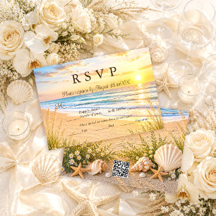 Cartão RSVP Casamento de Praia com Ondas Tropicais Azuis Elega