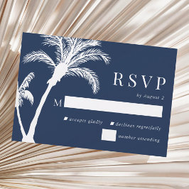 Cartão RSVP Casamento de Praia da Árvore Tropical marinho Azul