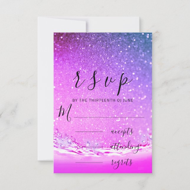 Cartão RSVP Casamento de Praia da Fuchsia Waves Pink Oceano-Ro (Frente)