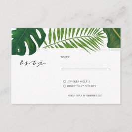Cartão RSVP Casamento de Praia de Folhas Tropicais Pintadas