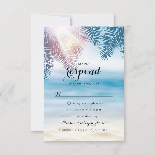 Cartão RSVP Casamento de Praia de Verão no Oceano Tropical Ele (Frente)