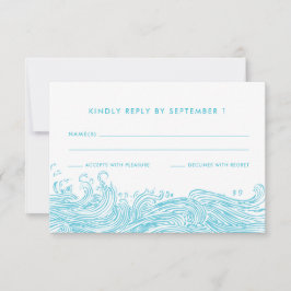 Cartão RSVP Casamento de Praia do Aqua Blue Ocean Waves