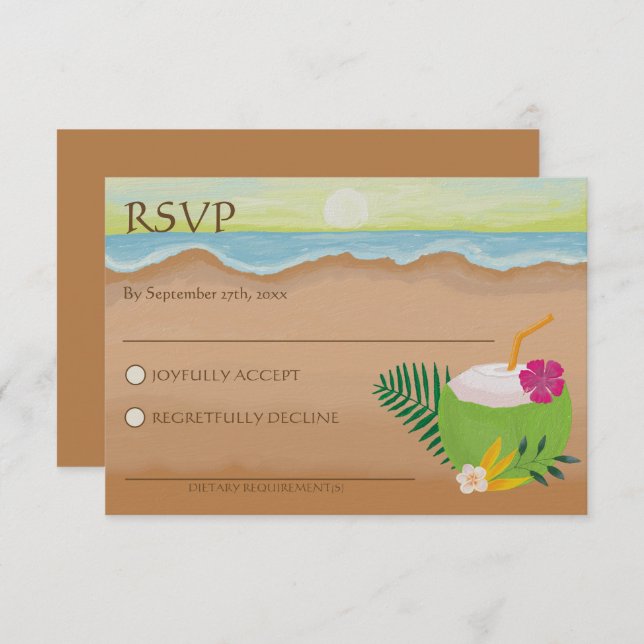 Cartão RSVP Casamento de Praia do Oceano Floral Tropical Water (Frente/Verso)