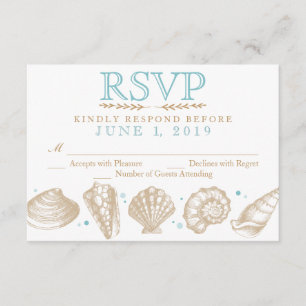 Cartão RSVP Casamento de praia náutica - Seashells - VP Tan/A