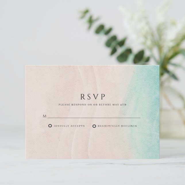 Cartão RSVP Casamento de praia simples (Em pé/Frente)