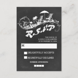 Cartão RSVP Casamento de praia tropical com quadro de discussã