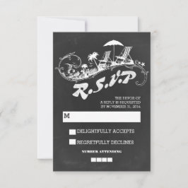 Cartão RSVP Casamento de praia tropical com quadro de discussã