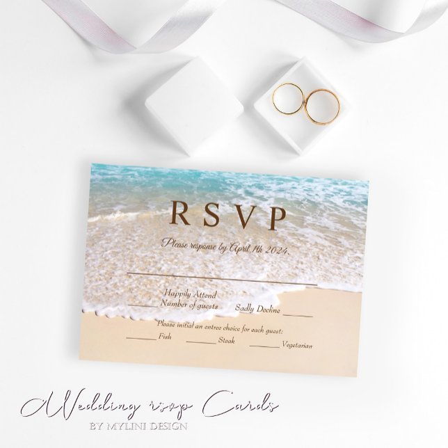 Cartão RSVP Casamento de Praia Tropical no Oceano de Verão (Criador carregado)