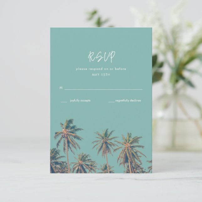 Cartão RSVP Casamento de Praias da Costa Rica Palms (Em pé/Frente)