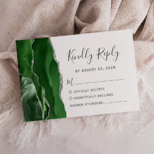 Cartão RSVP Casamento de Prata Verde Moderno