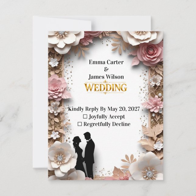 Cartão RSVP 🌺Casamento de Primavera com Flores de Pêssego 💐 (Frente)