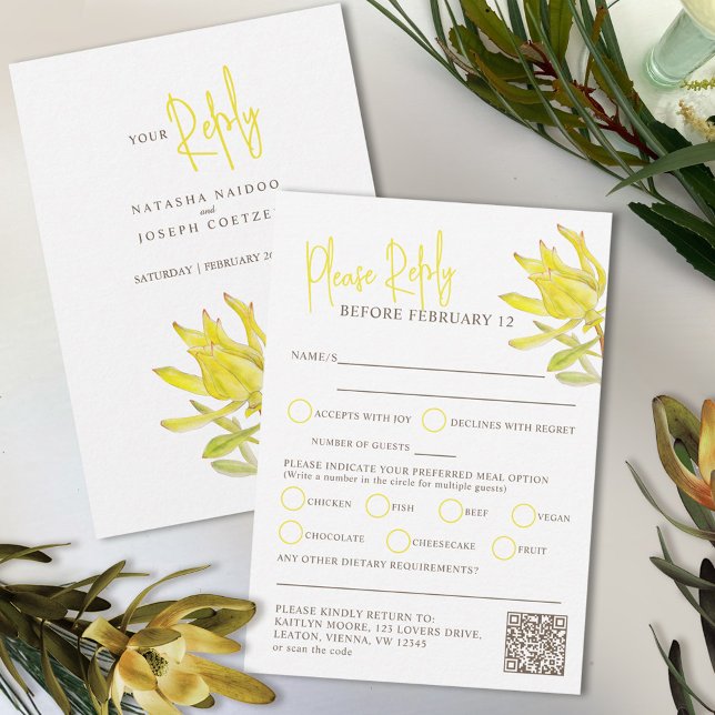 Cartão RSVP Casamento de primavera de flor de aquarela amarela (Criador carregado)