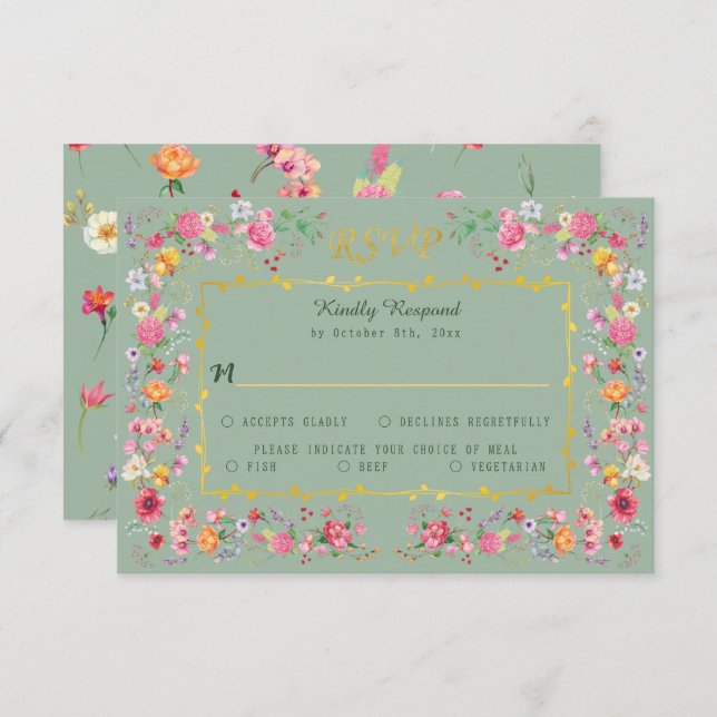 Cartão RSVP Casamento de Primavera de Jardim Botânico de Flor  (Frente/Verso)