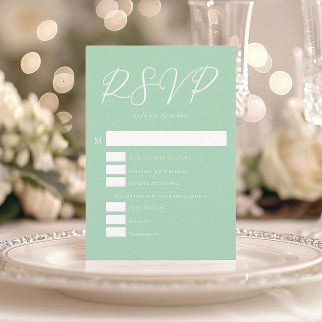Cartão RSVP Casamento de primavera de Script Branco Verde de C (Criador carregado)