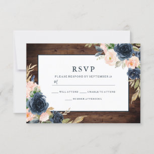 Cartão RSVP Casamento de primavera Elegante Rustic Blush Pink 