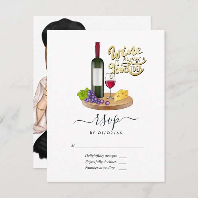 Cartão RSVP Casamento de Provando de vinho da Garota Francesa (Frente/Verso)