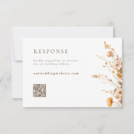 Cartão RSVP Casamento de QR Codem de Flores Selvagens Laranja