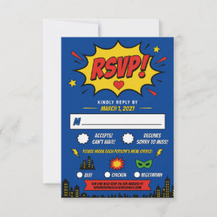 Cartão RSVP Casamento de Quadrinhos de Super-Herói Brilhante e