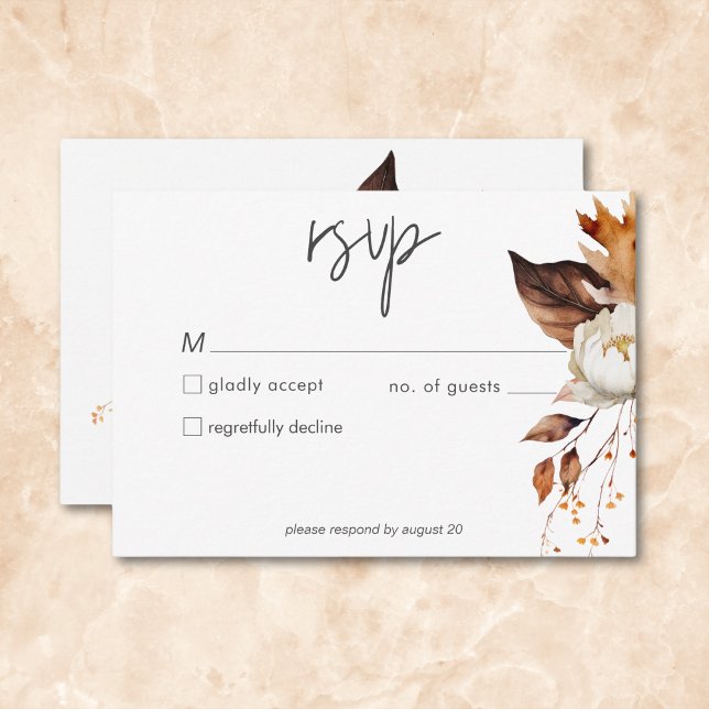 Cartão RSVP Casamento de Quadro Floral Neutro de Queda Moderna (Modern Fall Neutral Floral Frame Wedding QR Code RSVP Card)