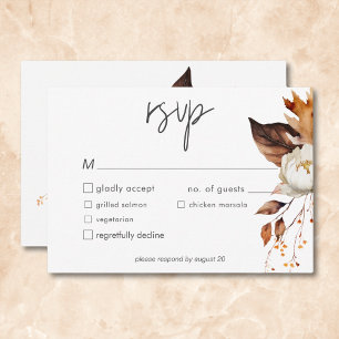 Cartão RSVP Casamento de Quadro Floral Neutro de Queda Moderna